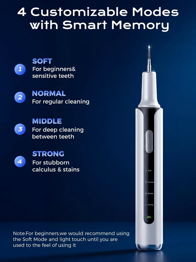 Alt view image 10 of 14 - Ultrasonic Plaque Remover for Teeth - 42kHz Tartar Remover with Sensor Gum Protection, Memory & 10-Min Auto Shutoff, IPX6 Waterproof, USB-C Rechargeable Dental Tools for Sensitive Teeth