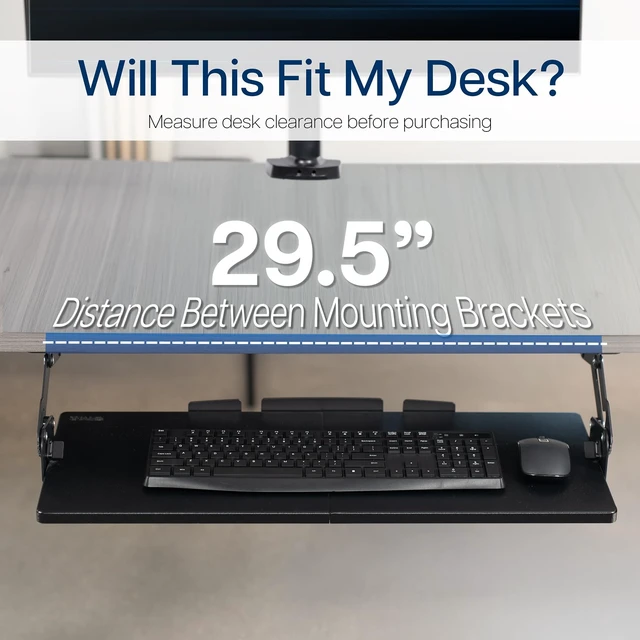 Alt view image 10 of 14 - Black Under Desk 27 x 11 in Adjustable Keyboard Tray, MOUNT-KB08S | Large Computer Keyboard & Mouse Tray with Swinging Height Adjustment, 12 Settings, Platform Drawer for Typing