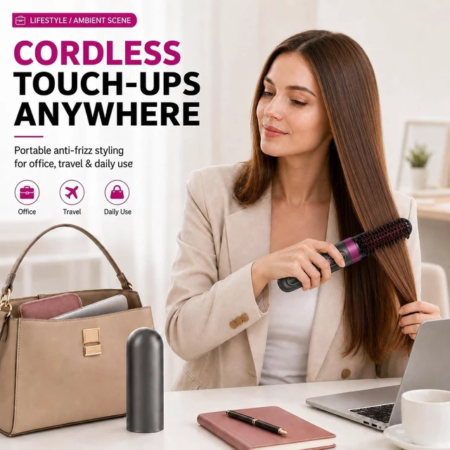 Alt view image 13 of 14 - Cordless Hair Straightener Brush for Women, Fast Heating Anti-Frizz Hair Styling Tool, 3 Heat Settings, 300M Negative Ions, Portable Rechargeable Straightening Brush for Travel & Daily Use