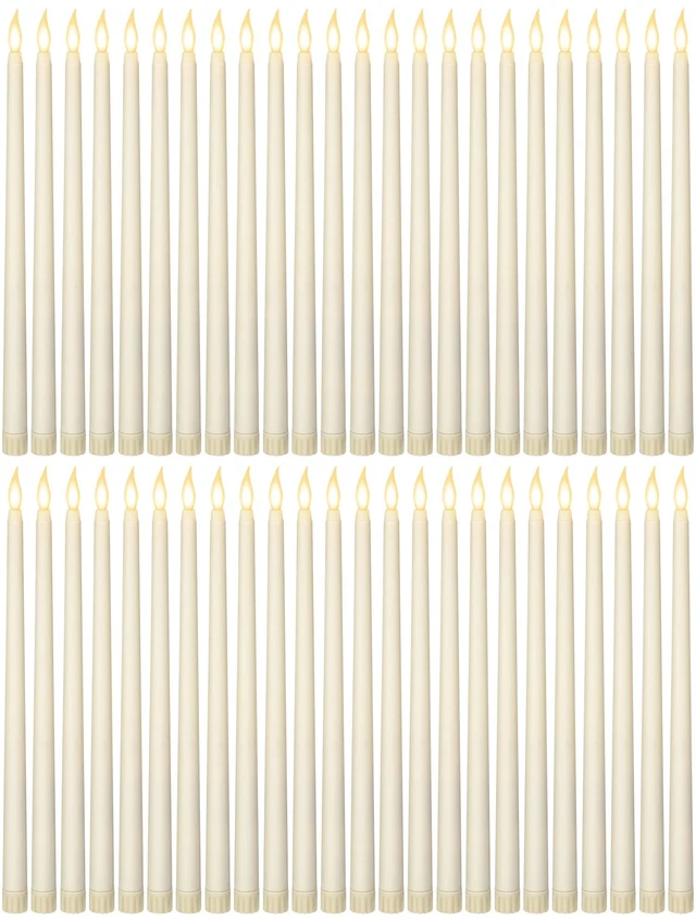 Alt view image 8 of 14 - 48 Pcs Flameless LED Taper Candles,Ivory,11",Classic Style | Battery Operated Candles Bulk Realistic LED Candlesticks Flickering Fake Candle for Wedding Church Party Home Decor