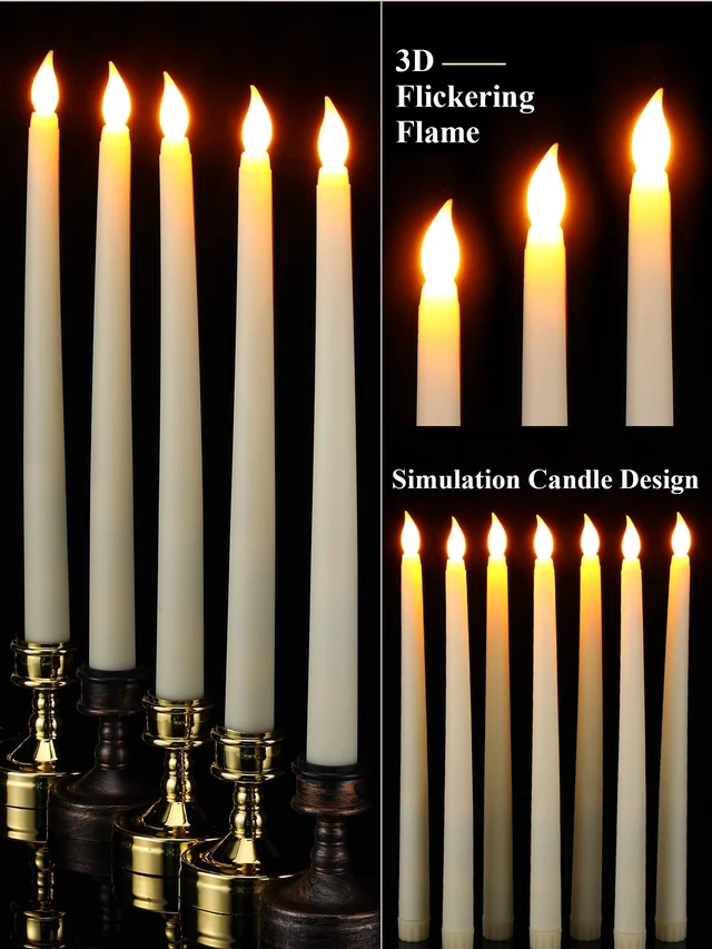 Alt view image 10 of 14 - 48 Pcs Flameless LED Taper Candles,Ivory,11",Classic Style | Battery Operated Candles Bulk Realistic LED Candlesticks Flickering Fake Candle for Wedding Church Party Home Decor