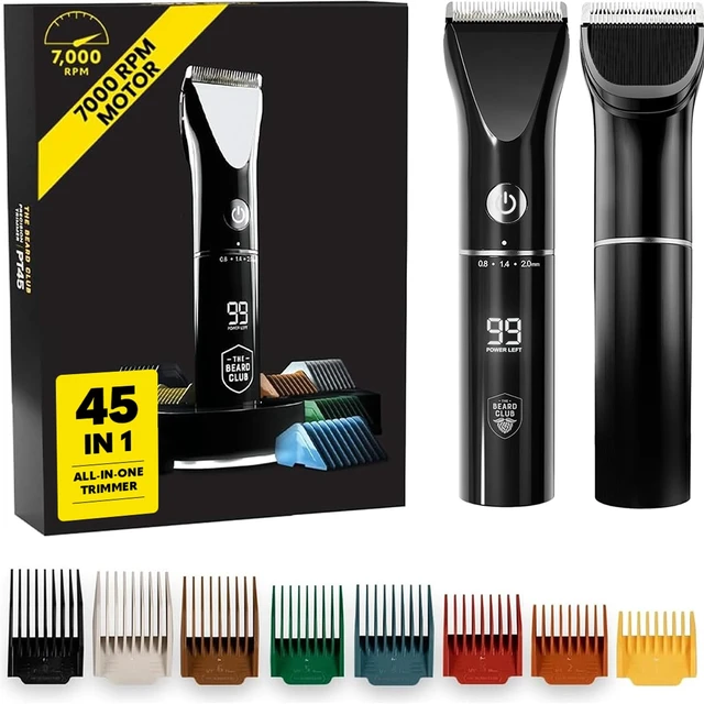 Alt view image 8 of 14 - Beard Trimmer for Men - Electric Cordless Rechargeable Beard & Hair Trimmer - High Power 7000 RPM - 8 Color Guides 45 Unique Trim Lengths - Travel Lock
