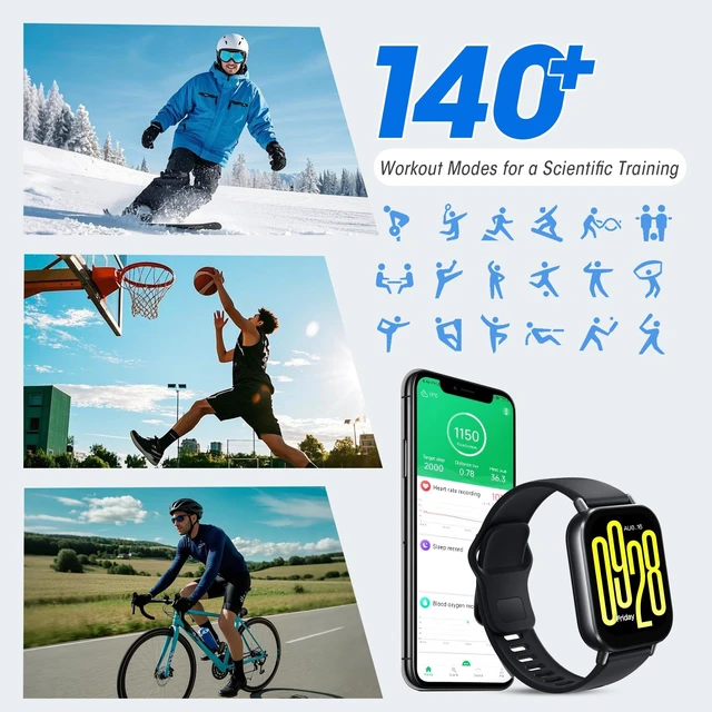 Alt view image 10 of 14 - Active Smart Watch, Step Counter Watch for Women Men with 2" LCD Large Display, 140 Sports Modes, 5ATM Waterproof (Active-Midnight Black)