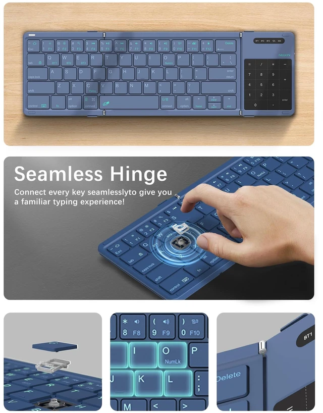 Alt view image 14 of 14 - Cube Pocket Upgraded Foldable Keyboard with Touchpad & Number Pad | Bluetooth Wireless Keyboard, Travel-friendly, Pocket-Sized, Full Size Keys, Support 3 Devices for iPad Laptop Phone, Blue