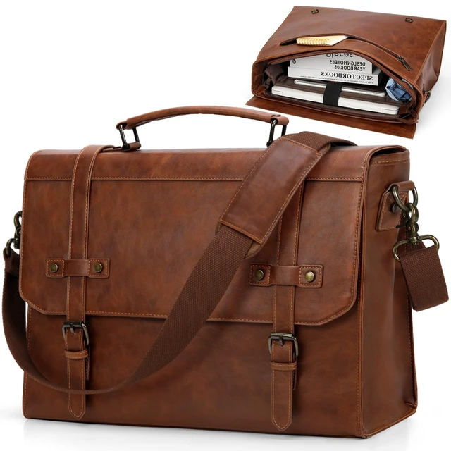 Alt view image 8 of 14 - Mens Messenger Bag 17 Inch Waterproof Vintage Leather Laptop Bag | Large Laptop Briefcase Satchel Bag Computer Shoulder Bag for Office Business Travel College