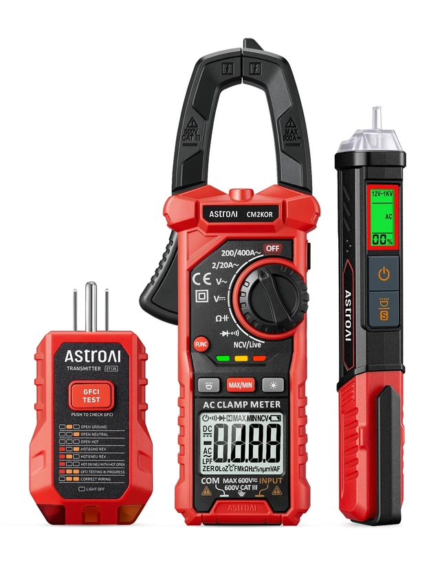 Alt view image 8 of 14 - Electrical Test Kit ETK3, 2000 Counts Digital Clamp Meter & Non-Contact Voltage Tester Pen & GFCI Outlet Tester, for Home & Professional Use