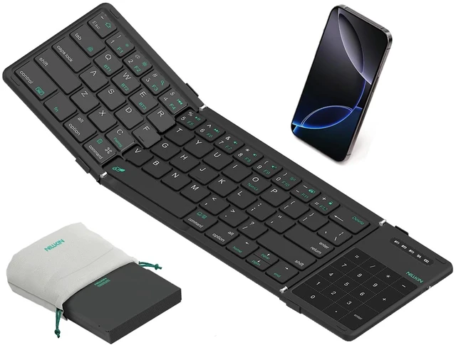 Alt view image 8 of 14 - Cube Pocket Upgraded Foldable Keyboard with Touchpad & Number Pad | Bluetooth Wireless Keyboard, Travel-friendly, Pocket-Sized, Full Size Keys, Support 3 Devices for iPad Laptop Phone, Black
