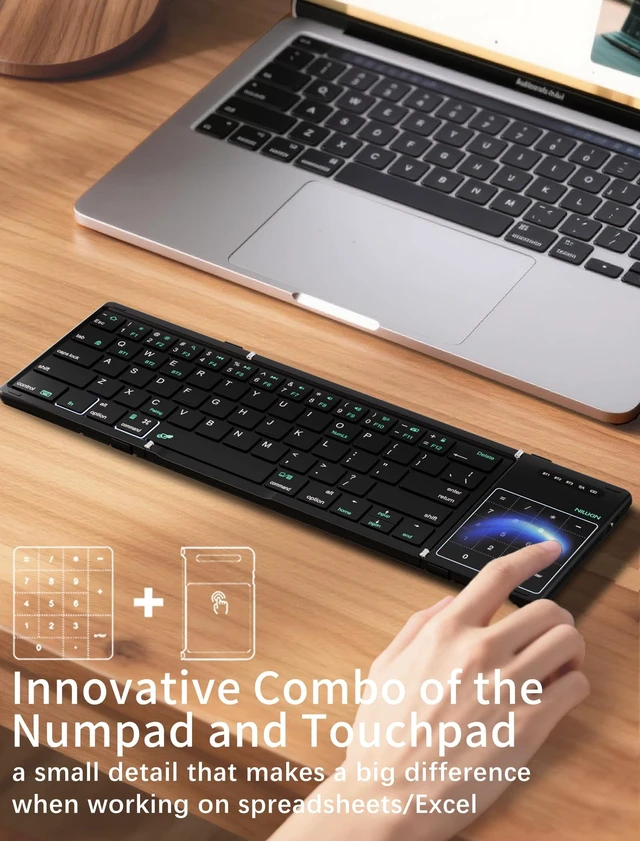 Alt view image 9 of 14 - Cube Pocket Upgraded Foldable Keyboard with Touchpad & Number Pad | Bluetooth Wireless Keyboard, Travel-friendly, Pocket-Sized, Full Size Keys, Support 3 Devices for iPad Laptop Phone, Black