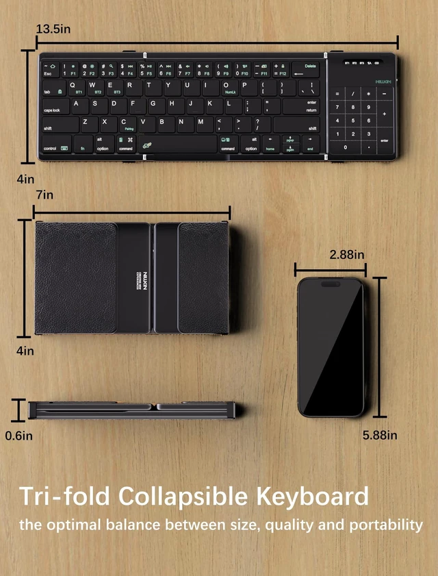 Alt view image 12 of 14 - Cube Pocket Upgraded Foldable Keyboard with Touchpad & Number Pad | Bluetooth Wireless Keyboard, Travel-friendly, Pocket-Sized, Full Size Keys, Support 3 Devices for iPad Laptop Phone, Black