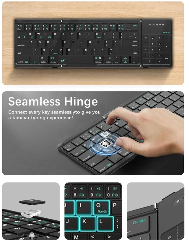 Alt view image 14 of 14 - Cube Pocket Upgraded Foldable Keyboard with Touchpad & Number Pad | Bluetooth Wireless Keyboard, Travel-friendly, Pocket-Sized, Full Size Keys, Support 3 Devices for iPad Laptop Phone, Black