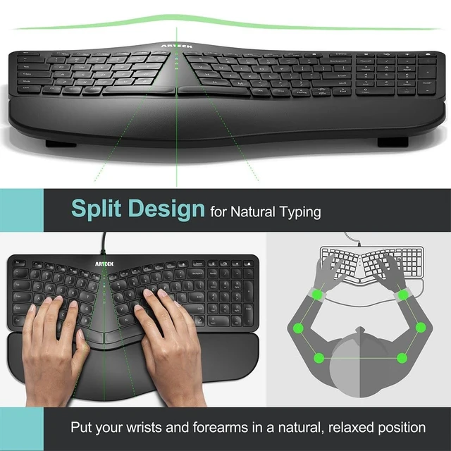 Alt view image 9 of 14 - Split Ergonomic Keyboard with Palm Rest, USB Wired Backlit Keyboard