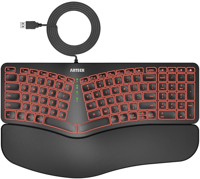 Alt view image 8 of 14 - Split Ergonomic Keyboard with Palm Rest, USB Wired Backlit Keyboard