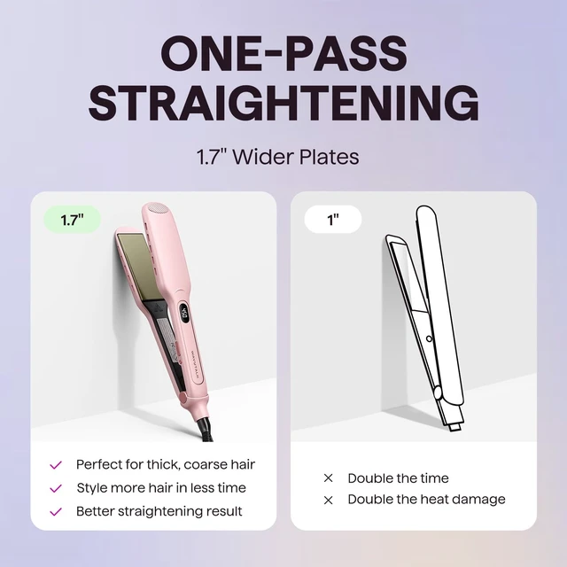 Alt view image 11 of 14 - Wet to Straight Hair Straightener, 1.75 Wide Vent Sesh Flat Iron | Straightener for Damp or Dry Hair with Dual Voltage Leave Silky Smooth Look, 20% Faster Styling, Pink