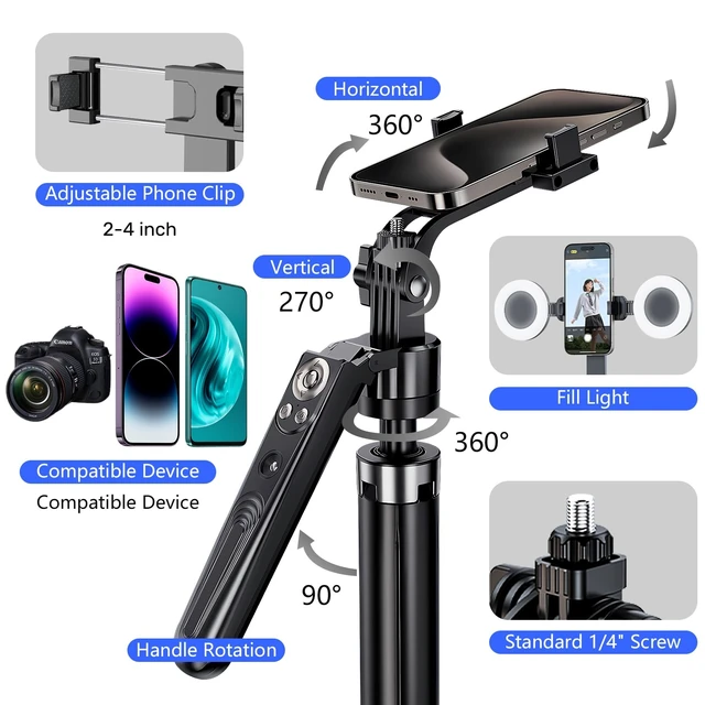 Alt view image 13 of 14 - Auto Face Tracking Tripod for iPhone with Light, No APP Needed 70.9" Tripod | iPhone Stand for Video Recording, Selfie Stick Tripod Follows Your Movement with Remote for Content Creator Vlog Live