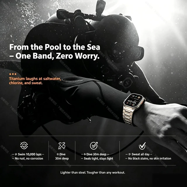 Alt view image 14 of 14 - Titanium Band for Apple Watch Ultra & iWatch Series 49 46 45 44mm | Lightweight Pure Titanium Metal Strap for Men,Adjustable Link with Tool,Scratchproof/Waterproof for Swimming/Sports/Business