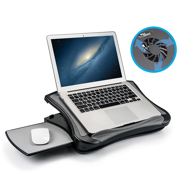 Alt view image 8 of 14 - Laptop Lap Pad Laptop Stand with Attached Mouse Pad, Cushion and USB Cooling Fan, Non-Slip Heat Shield Tablet Computer Stand for Sturdy Work Station for Home, Office, Bed Sofa, Couch and Car