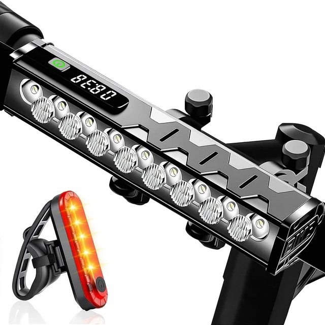 Alt view image 8 of 14 - 17 LED Bike Lights 5000 Lumen, Super Bright Bicycle Light for Night Riding, USB Rechargeable Bike Headlight and Taillight, Waterproof Wide Beam Bike Front Light with Digital Power Display