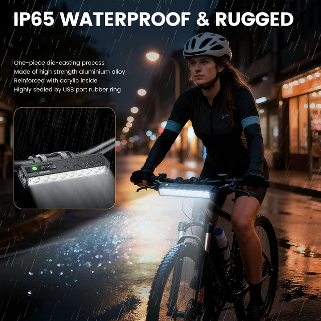 Alt view image 14 of 14 - 17 LED Bike Lights 5000 Lumen, Super Bright Bicycle Light for Night Riding, USB Rechargeable Bike Headlight and Taillight, Waterproof Wide Beam Bike Front Light with Digital Power Display