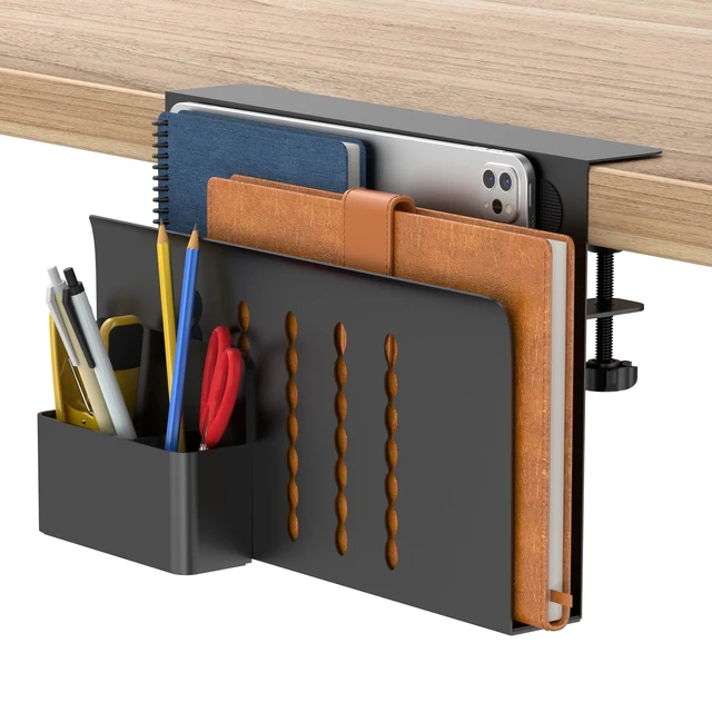 Alt view image 8 of 14 - Desk Side Storage, Single-Layer Steel Hanging Desk Organizer with Magnetic Pen Holder, No Drilling Desk Drawer Cable Management Tray, Under Table Laptop Holder for Office, School&Home(Black)