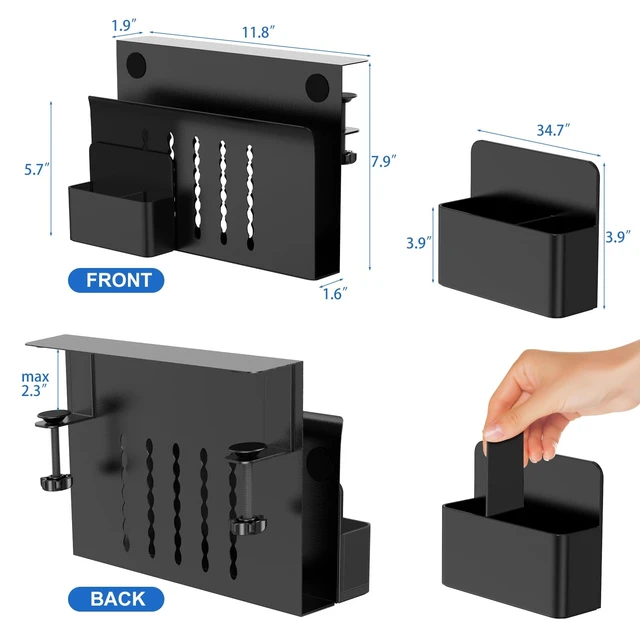 Alt view image 10 of 14 - Desk Side Storage, Single-Layer Steel Hanging Desk Organizer with Magnetic Pen Holder, No Drilling Desk Drawer Cable Management Tray, Under Table Laptop Holder for Office, School&Home(Black)
