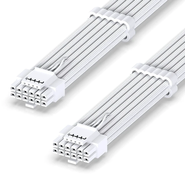 Alt view image 8 of 14 - 12VHPWR PSU Sleeved Cable, 12V-2x6, 600W, 60cm, Pure White | 12+4 Pin Male-Male, Direct PSU-to-GPU, 16AWG GPU Power Cable, Cable Combs Included, Clean Cable Routing, RTX 40/50 Series