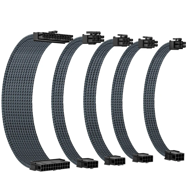 Alt view image 10 of 14 - 18AWG PSU Cable Extension GPU PC Power Supply Braided Cables, 1x24Pin ATX/1x8Pin(4+4) EPS/2x8Pin(6+2) PCIE Extension Cable -30CM