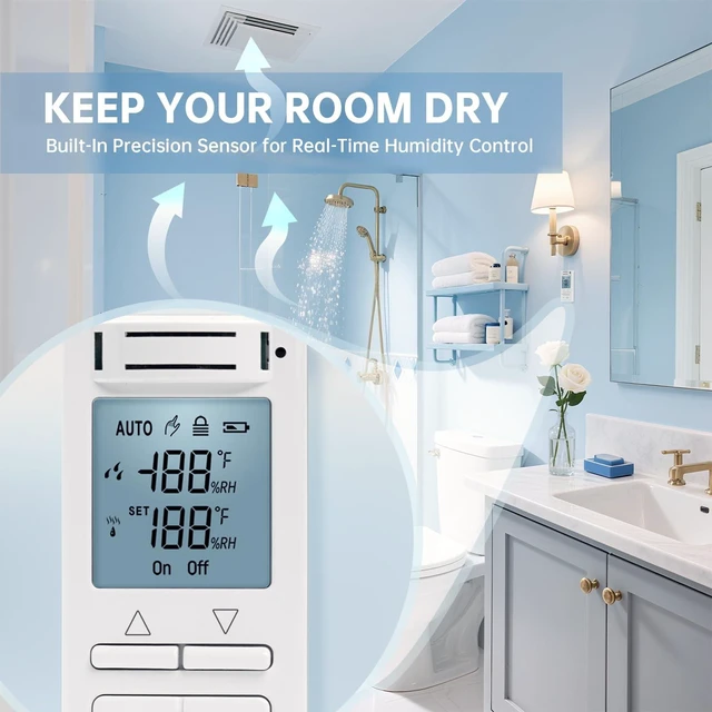 Alt view image 10 of 14 - Smart Humidity Sensor Switch, Auto Bathroom Fan Control with Real-Time LCD Display, for Bathroom Basement Garage Moisture Protection, Neutral Wire Required