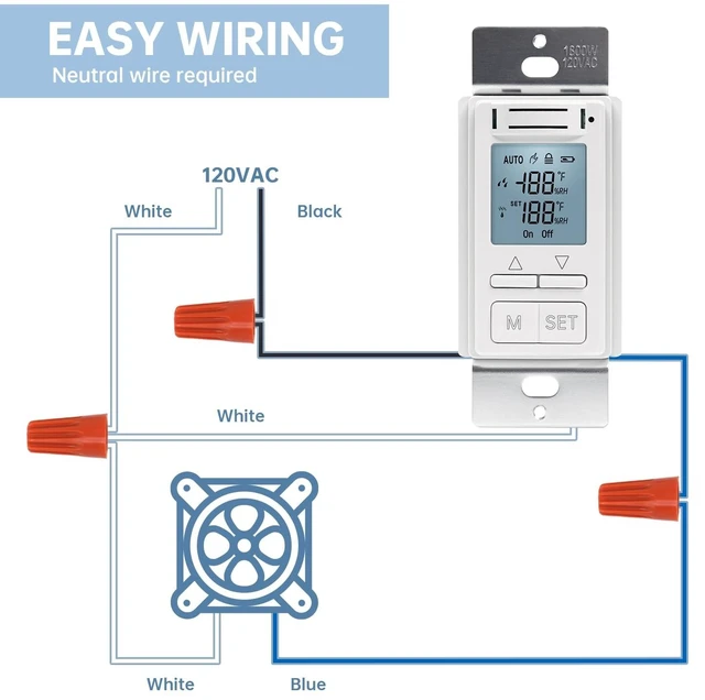 Alt view image 13 of 14 - Smart Humidity Sensor Switch, Auto Bathroom Fan Control with Real-Time LCD Display, for Bathroom Basement Garage Moisture Protection, Neutral Wire Required