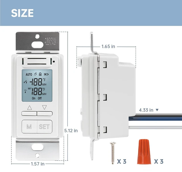Alt view image 14 of 14 - Smart Humidity Sensor Switch, Auto Bathroom Fan Control with Real-Time LCD Display, for Bathroom Basement Garage Moisture Protection, Neutral Wire Required