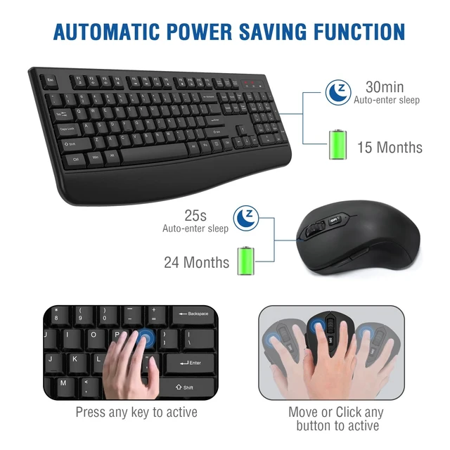 Alt view image 9 of 14 - Wireless Keyboard and Mouse Combo, 2.4G Full-Sized Ergonomic Computer Keyboard with Wrist Rest and 3 Level DPI Adjustable Wireless Mouse for Windows, Mac OS Desktop/Laptop/PC