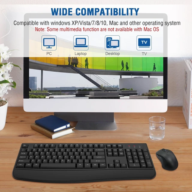 Alt view image 14 of 14 - Wireless Keyboard and Mouse Combo, 2.4G Full-Sized Ergonomic Computer Keyboard with Wrist Rest and 3 Level DPI Adjustable Wireless Mouse for Windows, Mac OS Desktop/Laptop/PC