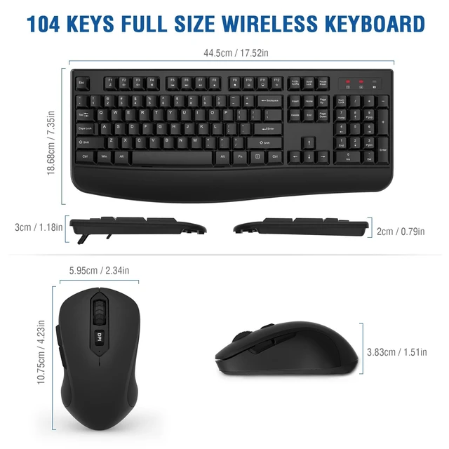 Alt view image 13 of 14 - Wireless Keyboard and Mouse Combo, 2.4G Full-Sized Ergonomic Computer Keyboard with Wrist Rest and 3 Level DPI Adjustable Wireless Mouse for Windows, Mac OS Desktop/Laptop/PC