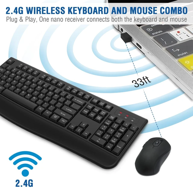 Alt view image 10 of 14 - Wireless Keyboard and Mouse Combo, 2.4G Full-Sized Ergonomic Computer Keyboard with Wrist Rest and 3 Level DPI Adjustable Wireless Mouse for Windows, Mac OS Desktop/Laptop/PC