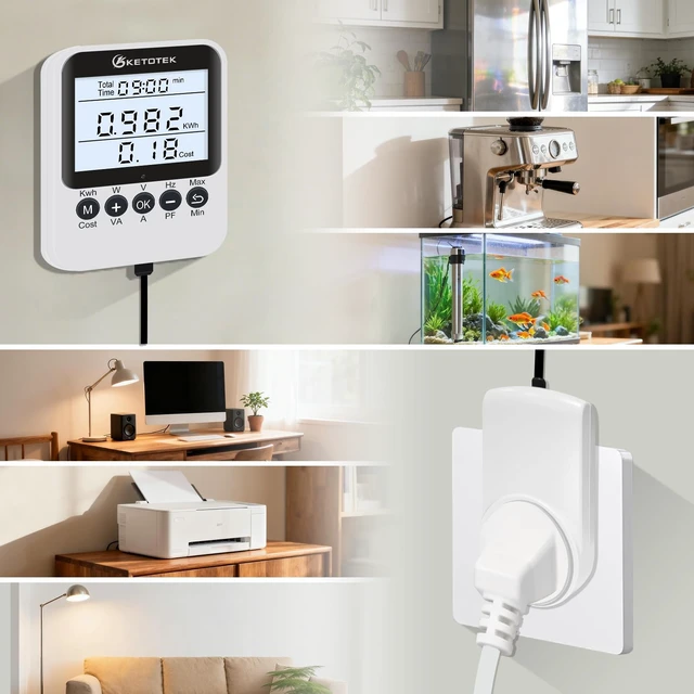 Alt view image 13 of 14 - Watt Meter Plug, Power Meter with Backlight, Upgraded Electricity Usage Monitor Consumption, Display Connected via Cable, Overload Protection, Wattage Meter For Home Electrical Monitoring