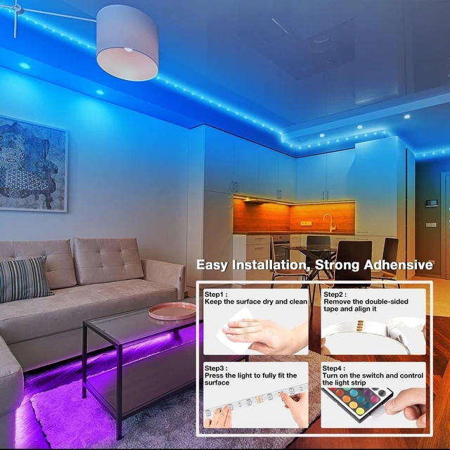 Alt view image 12 of 14 - Led Lights for Bedroom 130ft (2 Rolls of 65.6ft), Led Strip Lights with Remote & App Control, LED Light Strips for Decorative Purposes
