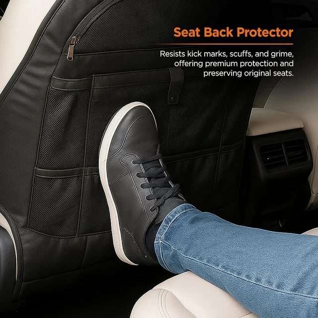 Alt view image 11 of 14 - Back Seat organizer for Tesla Model 3 / Model Y (Premium Vegan Leather) Custom fit Car Seat Back Protector with Storage Pockets (Black)