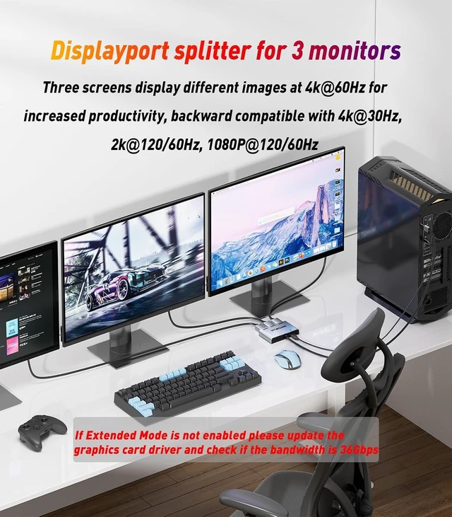 Alt view image 9 of 14 - DisplayPort to Dual HDMI with DP Adapter |4K@60Hz| Extended Display 1 in 3 Out MST Hub for Multiple Monitors Compatible with PC,NVIDIA/ Graphics Card