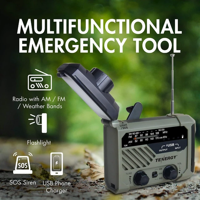 Alt view image 9 of 14 - Multifunctional Hand Crank Weather Radio with LED Flashlights, SOS Alarm, Cell Phone Charger, AM/FM/NOAA Radio Frequencies, Ideal for Emergencies