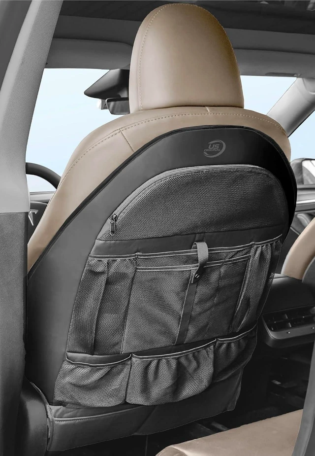 Alt view image 14 of 14 - Back Seat organizer for Tesla Model 3 / Model Y (Premium Vegan Leather) Custom fit Car Seat Back Protector with Storage Pockets (Black)