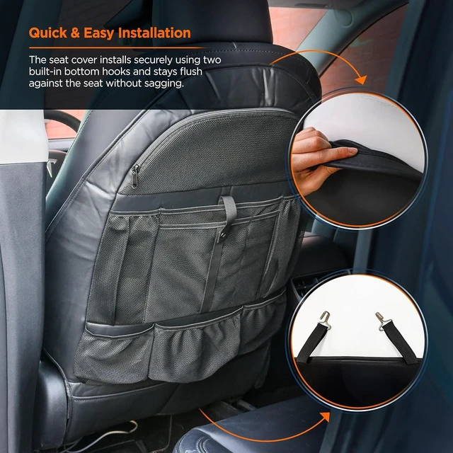 Alt view image 10 of 14 - Back Seat organizer for Tesla Model 3 / Model Y (Premium Vegan Leather) Custom fit Car Seat Back Protector with Storage Pockets (Black)