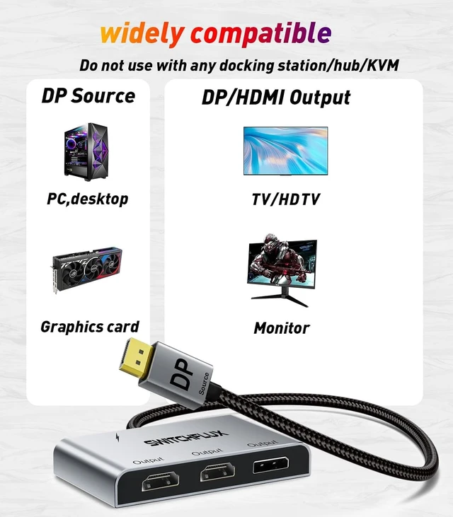 Alt view image 14 of 14 - DisplayPort to Dual HDMI with DP Adapter |4K@60Hz| Extended Display 1 in 3 Out MST Hub for Multiple Monitors Compatible with PC,NVIDIA/ Graphics Card