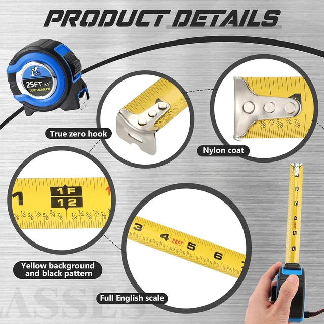 Alt view image 11 of 12 - 10 Pack Tape Measure with Fractions 1/8 Steel Measuring Tape Retractable Easy Read Measurement Ruler Steel Power Blade (25 ft X 1 in,Blue)