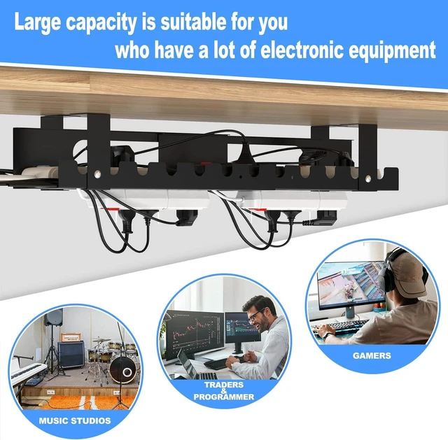 Alt view image 13 of 14 - 2PACKS Cable Management Under Desk Tray Adjustable Large Under Table Cord Wire Organizer for Standing Desk