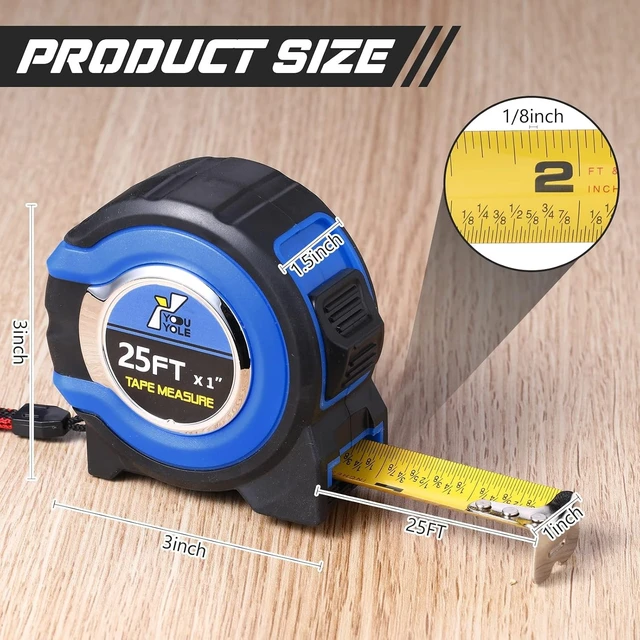 Alt view image 8 of 12 - 10 Pack Tape Measure with Fractions 1/8 Steel Measuring Tape Retractable Easy Read Measurement Ruler Steel Power Blade (25 ft X 1 in,Blue)