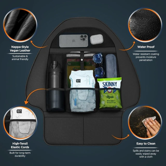 Alt view image 13 of 14 - Back Seat organizer for Tesla Model 3 / Model Y (Premium Vegan Leather) Custom fit Car Seat Back Protector with Storage Pockets (Black)