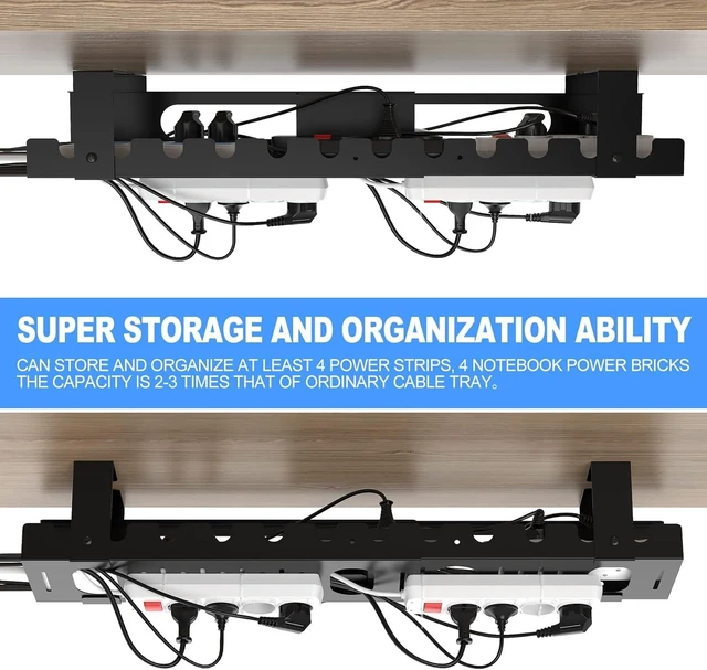 Alt view image 9 of 14 - 2PACKS Cable Management Under Desk Tray Adjustable Large Under Table Cord Wire Organizer for Standing Desk