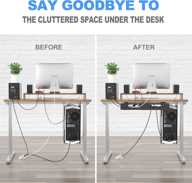 Alt view image 14 of 14 - 2PACKS Cable Management Under Desk Tray Adjustable Large Under Table Cord Wire Organizer for Standing Desk