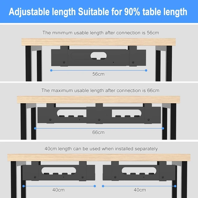 Alt view image 12 of 14 - 2PACKS Cable Management Under Desk Tray Adjustable Large Under Table Cord Wire Organizer for Standing Desk