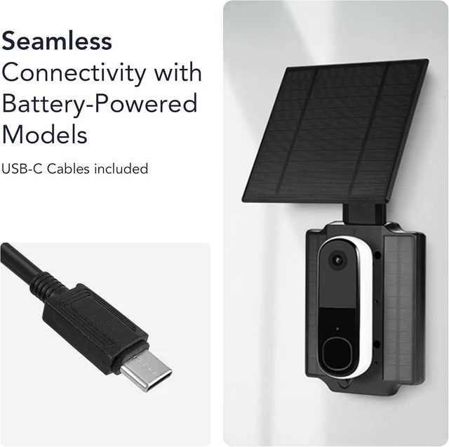 Alt view image 12 of 14 - Doorbell Solar Charger with Built-in Battery Compatible with Arlo Video Battery Doorbell 2K (2nd Gen), WYZE Wireless Duo Cam & eufy E340/C30/C31 Doorbell (2.5W)