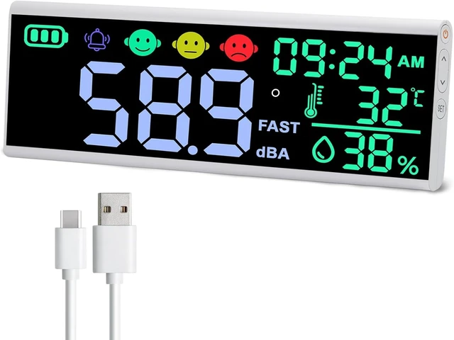 Alt view image 8 of 14 - 13 Inch Decibel Meter - Wall Hanging Sound Level Meter with Large LED Display, Noise, Temperature, Humidity, Time Monitor for Classroom
